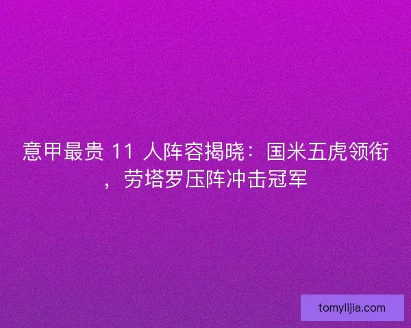 意甲最贵 11 人阵容揭晓：国米五虎领衔，劳塔罗压阵冲击冠军